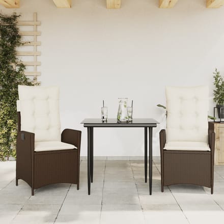 vidaXL - 3-delige - Tuinset - met - kussens - poly - rattan - bruin