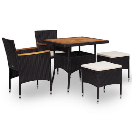 vidaXL - 5-delige - Tuinset - poly - rattan - en - acaciahout - zwart