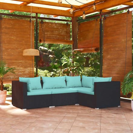 vidaXL - 4-delige - Loungeset - met - kussens - poly - rattan - zwart
