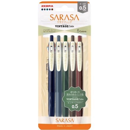 Zebra Sarasa Clip Vintage Gelpennen Set van 5 # JJ15-5C-VI