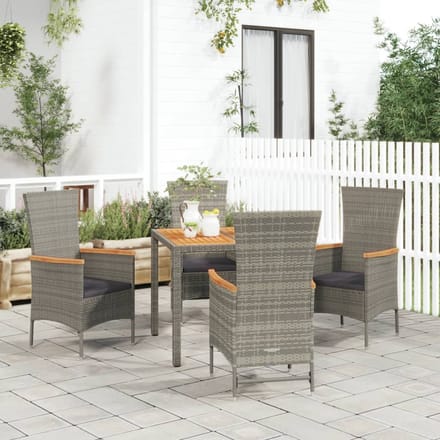 vidaXL - 5-delige - Tuinset - met - kussens - poly - rattan - grijs