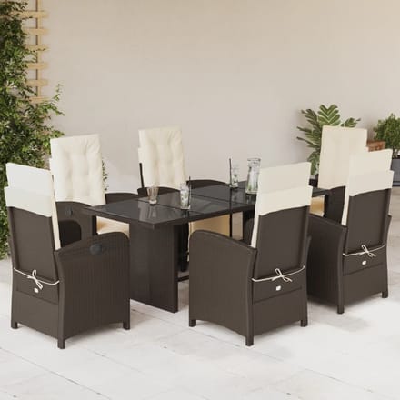 vidaXL - 7-delige - Tuinset - met - kussens - poly - rattan - bruin