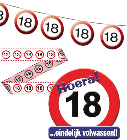 18 jaar Feest pakket versiering verkeersbord - 3delig.