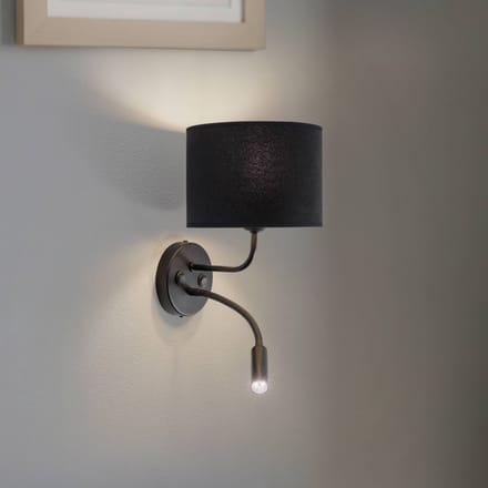 Duolla Wandlamp Roller, fluweel zwart, zwart, met leeslampje