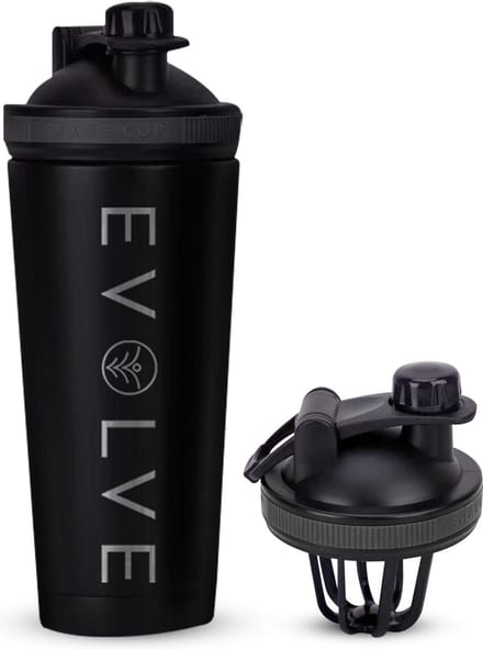 Fit Evolve® Premium RVS Shakebeker - Dubbelwandig Proteïne Shaker – Thermosfles - 720ml - Zwart