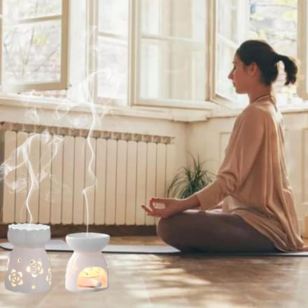 Keramische Geurlamp - Wit - Mini-theelichthouder - Oliebrander voor Wellness en Ontspanning