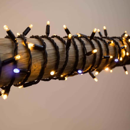 Koppelbare kerstverlichting | warm wit met blauwe twinkel | vanaf 10 meter met 100 LEDs | rubber