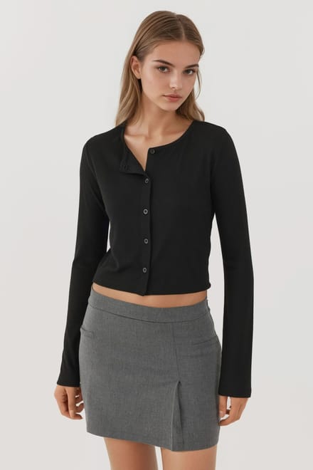 Ronde Hals Basis Viscose Gemengd Top met Knopen