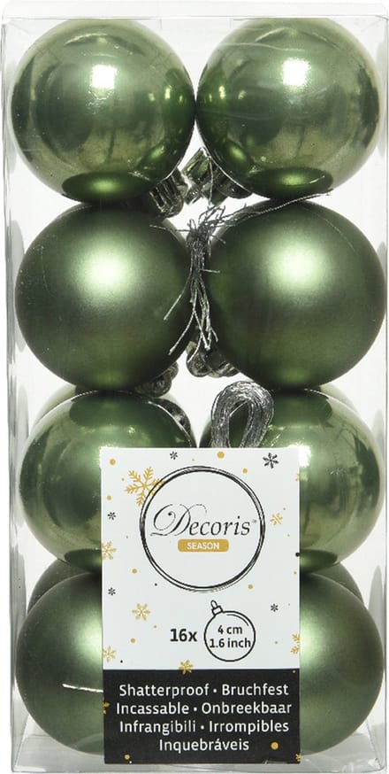 Decoris kleine kerstballen - 16x st - mosgroen - 4 cm - kunststof - kerstversiering