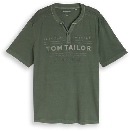 Tom Tailor - Plus Size - Henley-T-shirt in used-look - Maat 3XL - deep leaf green