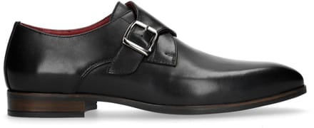 Manfield - Heren - Zwarte leren gespschoenen - Maat 40