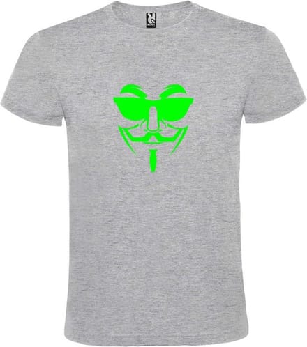 Grijs T shirt met print van " Vendetta " print Neon Groen size S
