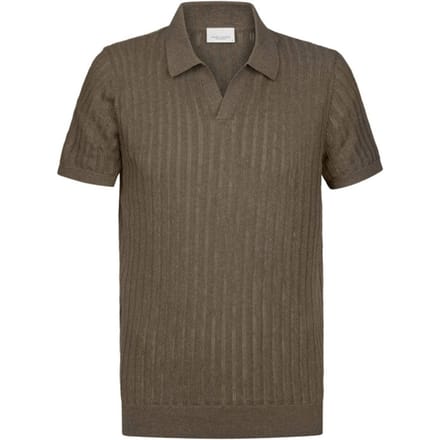slim fit poloshirt van mix van katoen en linnen