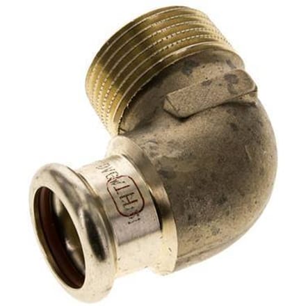 90 graden L-Perskoppeling - 22mm Persmof & R 1'' Buiseinde - Koperlegering