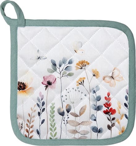 Clayre & Eef Pannenlap 20x20 cm Wit Groen Katoen Bloemen