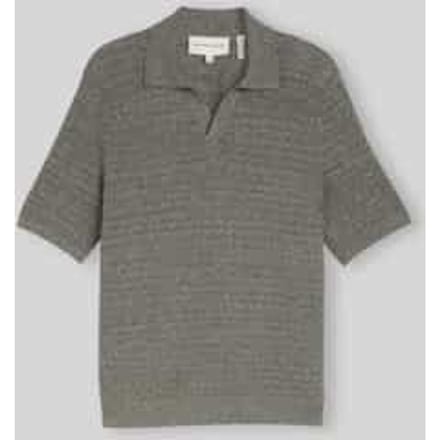 Tom Tailor - Gebreid poloshirt met linnen - Maat L - deep leaf green melange