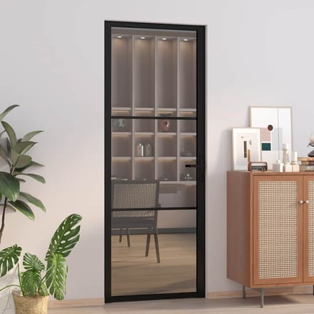 vidaXL - Binnendeur - 76x201,5 - cm - ESG-glas - en - aluminium - zwart