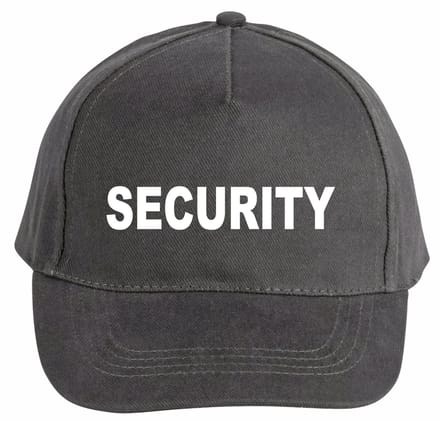 Mijncadeautje - 5 panel - Cap - Verstelbaar - Pet van 100% dik geborsteld katoen- unisex - opdruk wit - Security - chique grijs