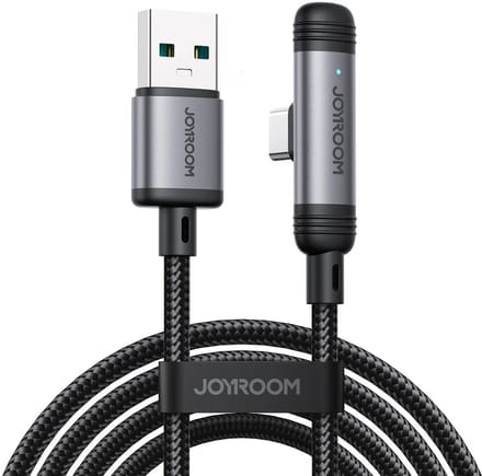 USB A naar USB C Kabel ‑ Snellader 3A - 1  meter - 90° Haakse Aansluiting - Joyroom