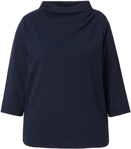 Ulla Popken - Dames - Sweatshirt structuur opstaande kraag sierplooien - Marine - Maat 46+