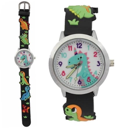 Fako® - Kinderhorloge - 3D - Dinosaurus - Zwart