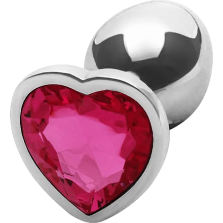 Shots - Ouch! OU799SIL - Heart Gem Butt Plug - Small - Silver / Rubellite Pink