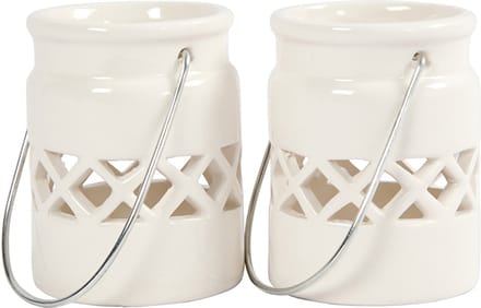 Lantaarn, H: 8 cm, d 6,2 cm, wit, 2 stuk/ 1 doos