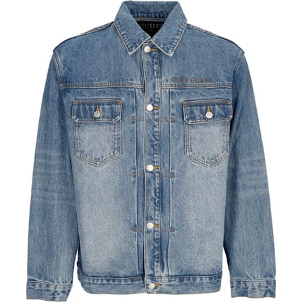 Jeans Men Script Logo Denim Jacket Mid Wash Blue