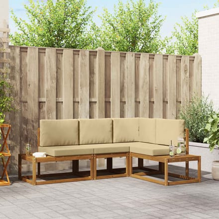 vidaXL - 4 - st - Buiten - bank - set - Massief - Acacia - Hout - en - Polyester