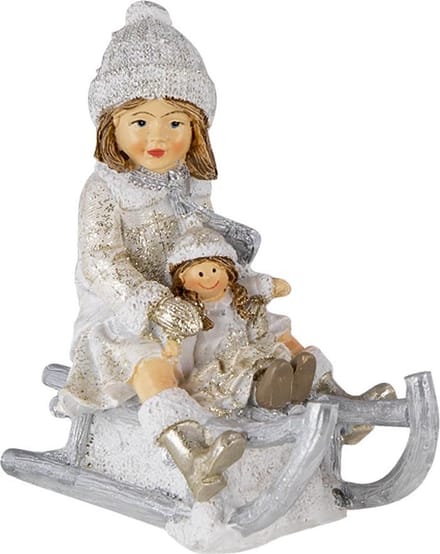 Clayre & Eef Beeld Kind 10x5x10 cm Wit Grijs Kunststof