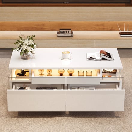 REDOM Salontafel 90x45x35,5 cm van spaanplaat, met 2 laden en uitneembaar dienblad