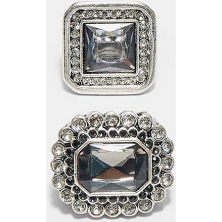 Stradivarius Set van 2 ringen met stras  Grijs OS
