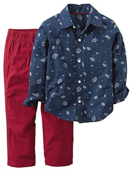 Gestreepte Flanellen Overhemden en Canvas Broek Set voor Baby Jongens