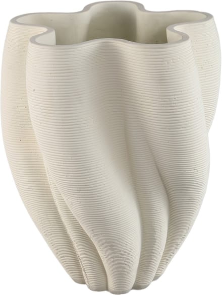 PTMD Hastin White Cement Wavy Ribbed Vase 3D Look L