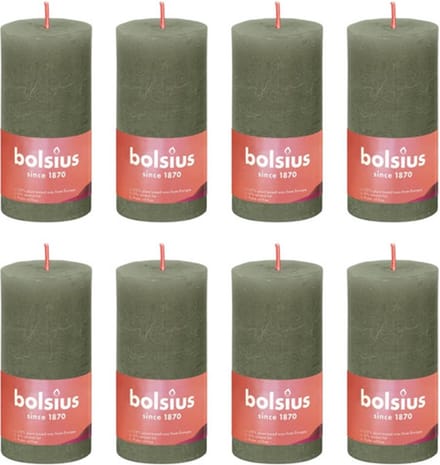 Bolsius Stompkaarsen Shine 8 st rustiek 100x50 mm fris olijfkleurig