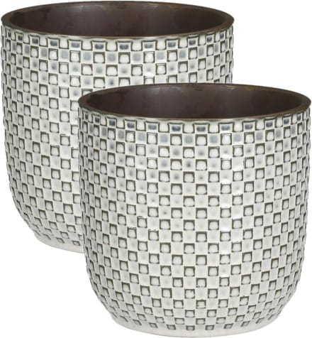 Mica Decorations - Plantenpotten/bloempotten 2x stuks - Keramiek wit - D19/H17 cm