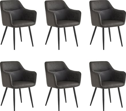 Colenis® - City Eetkamerstoel - Set Van 6 - Antraciet - Microfiber - Industrieel - Stoel - Design - Armleuningen
