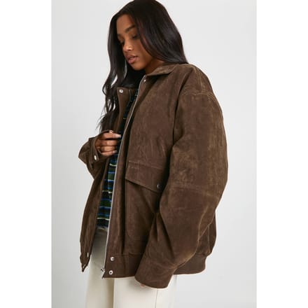 boohoo Dames Oversized Faux Suede Jas | Chocoladebruin | Maat: 38