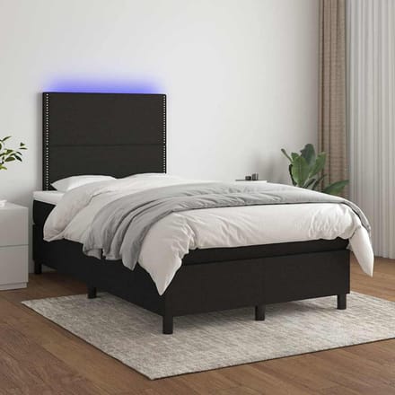 vidaXL - Boxspring - met - matras - en - LED - stof - zwart - 120x200 - cm