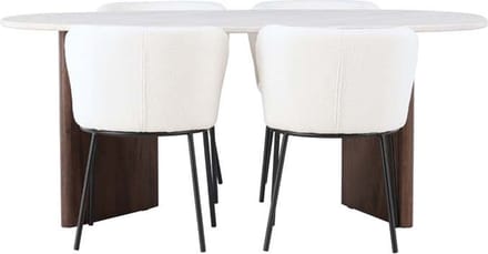 Grönvik eethoek tafel offwhite en 4 Edina stoelen wit.