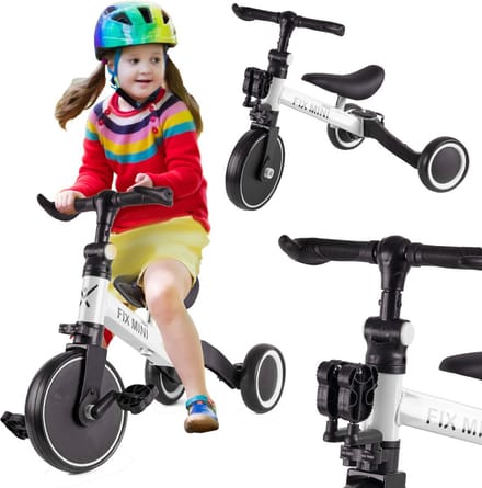 Playos® - 3 in 1 Loopfiets - Wit - Verstelbaar - Driewieler - Fiets - Loopwagen - Kinderfiets - Cadeau - Speelgoed