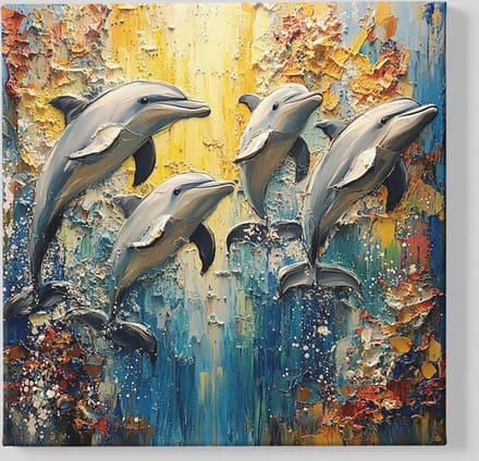 Vierkant Canvas Schilderijen - Dolfijnen - Kunst - 100x100x2 cm