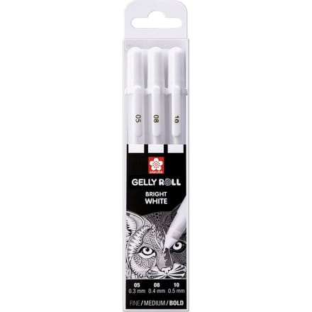 Etui met 3 Sakura Gelly Basic White pennen - Wit - 0,3/0,4/0,5 Mm - Sakura wit
