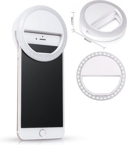 Jumalu Selfie Ring Light LED – Wit | 3 Standen – Clip-On – Oplaadbaar – Universele Selfie Ringlamp