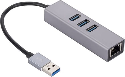 USB 3.0 Hub - 4-in-1 - USB 3.0 - Ethernet adapter kabel RJ45 - Grijs - Provium