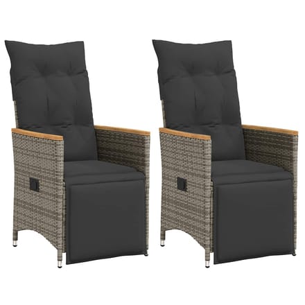 vidaXL - Tuinstoelen - 2 - st - verstelbaar - met - kussens - poly - rattan - grijs