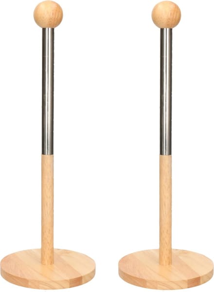 2x Houten keukenrolhouders rond 12,5 x 35 cm