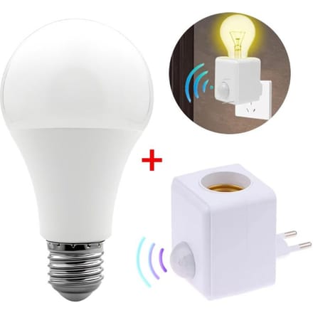 Ampoule E27 avec détecteur de mouvement PIR Douille E27 Convertisseur de douille Ampoule LED E27 Base de lampe Interrupteur intelligent Porte-lampe white
