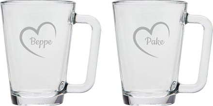 Gegraveerde theeglas 26cl Pake mei hert & Beppe mei hert