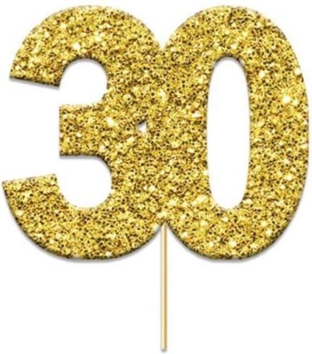 Witbaard Caketopper '30' Glitter 4 Cm Karton Goud 12 Stuks